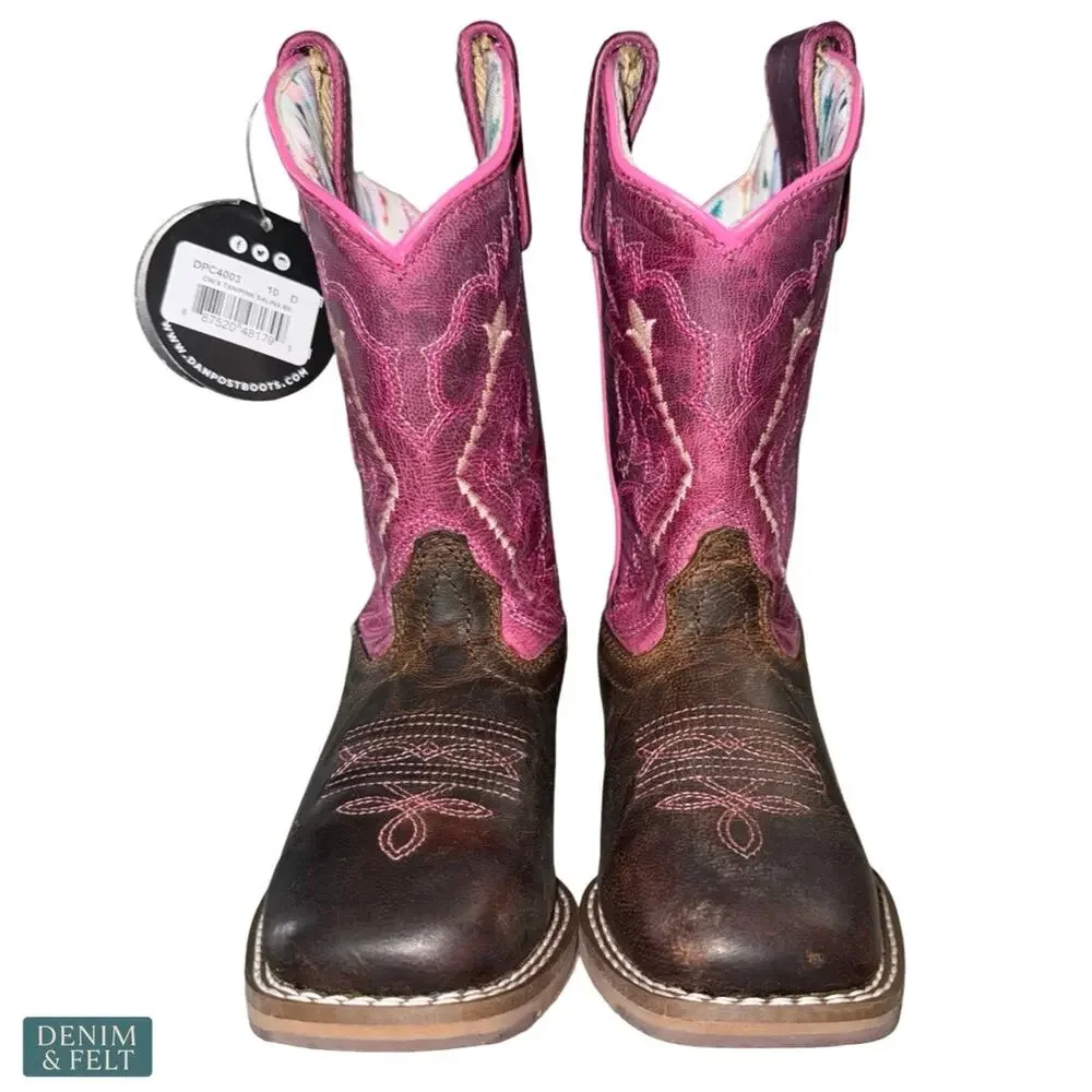 NEW Dan Post Salina‎ Pink Tan Leather Western Boots Girls Cowgirl Rodeo Cute